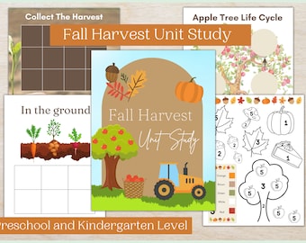 Voorschoolse herfstoogsteenheid studiebundel | Homeschool Preschool afdrukbare eenheidsstudie | Montessori peuter natuurstudie afdrukbaar