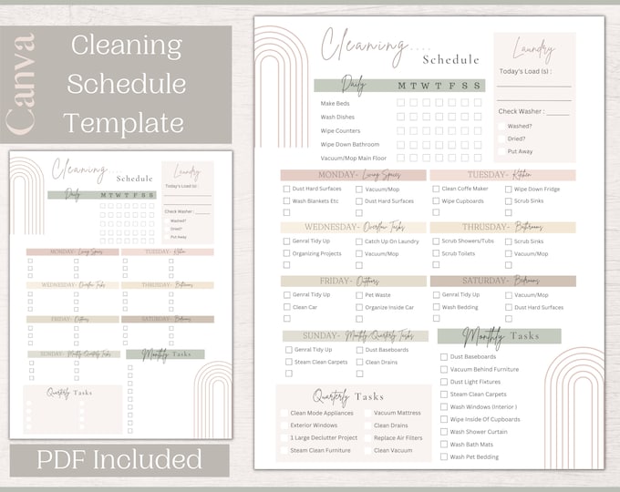 Editable Cleaning Schedule Canva Template - Etsy Canada