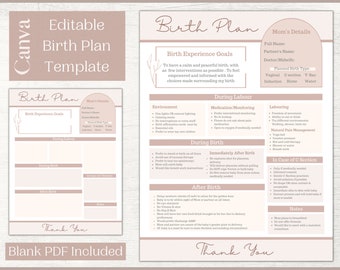Editable Birth Plan Template | Printable Birthing Plan | Labour And Delivery Preferences Template