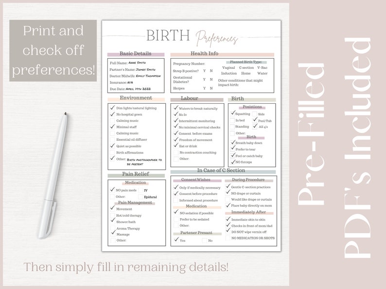 Editable Birth Plan Template printable Birth Plan and Etsy Editable Birth Plan Template printable Birth Plan and Etsy