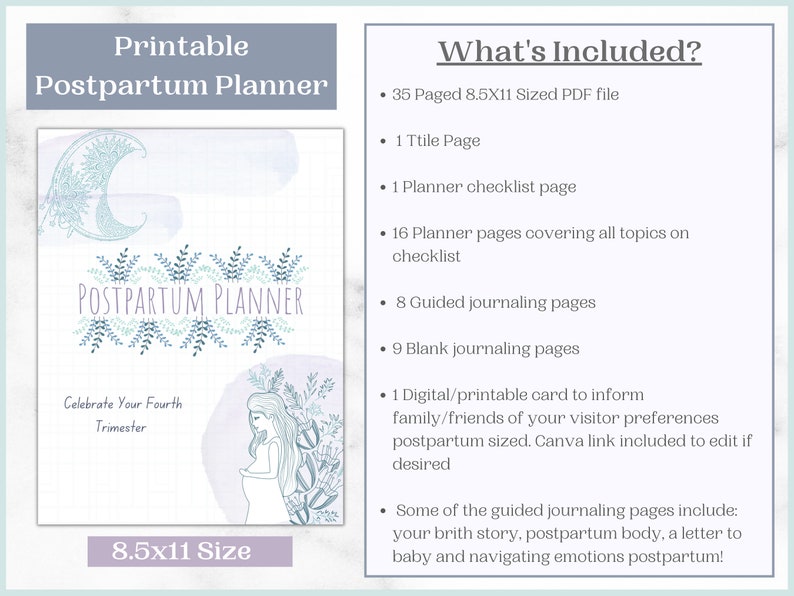 Postpartum Planner Checklists and Bullet Journal | New Mom Journal ...