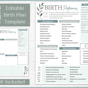 Editable Birth Plan Template |Printable Birth Plan and Checklist