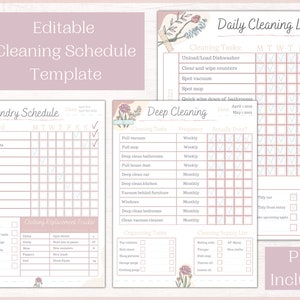 Editable Cleaning Schedule | Printable Cleaning Planner | Cleaning Checklists and Tracker | Cleaning Template