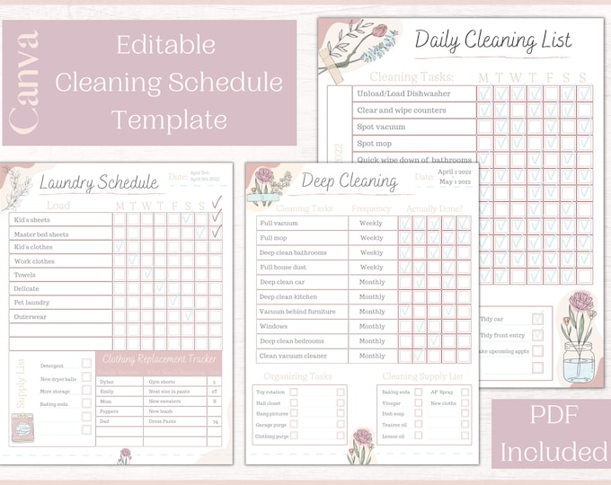 Editable Cleaning Schedule Canva Template - Etsy Canada
