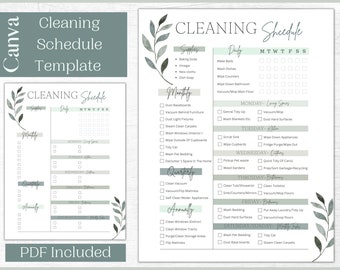 Printable Cleaning Schedule | Editable Cleaning Schedule Template | Green Aesthetic Cleaning Schedule