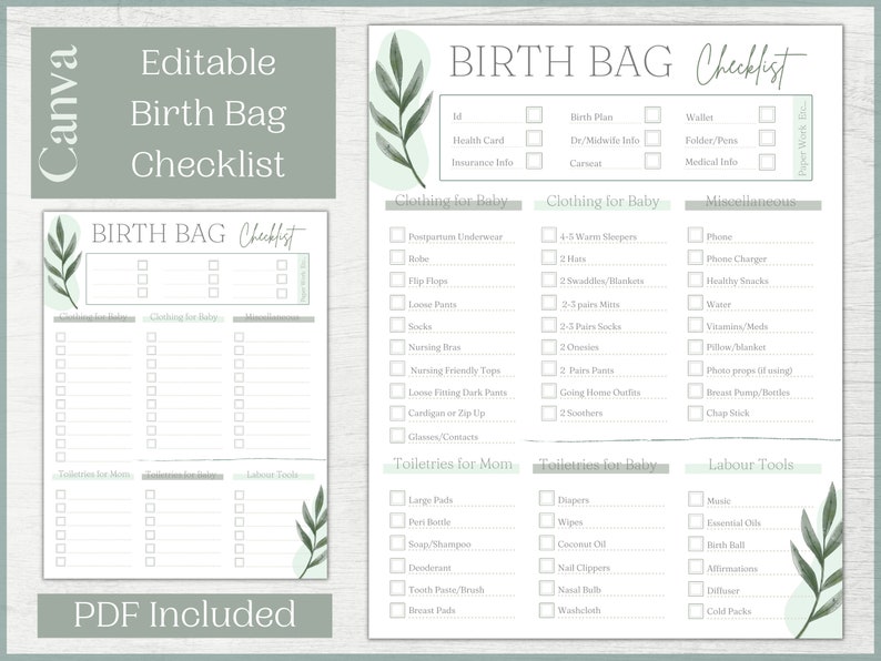 Birth Bag Packing List Editable Hospital Bag Packing Checklist Birth