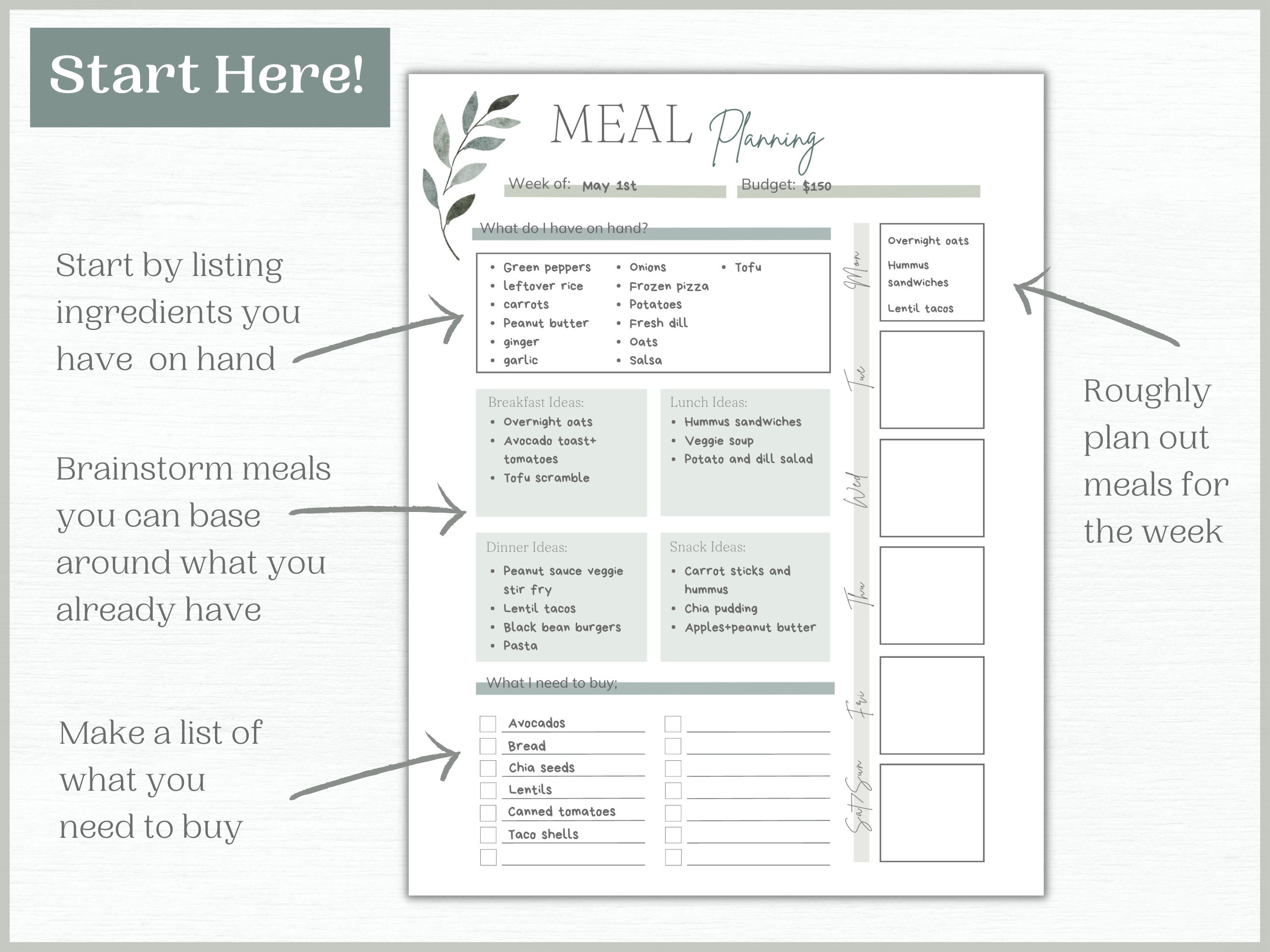 Editable Weekly Meal Planner Template | Canva Meal Planner Template ...