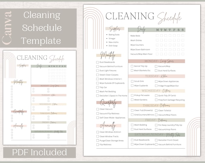 Editable Cleaning Schedule Canva Template - Etsy Canada