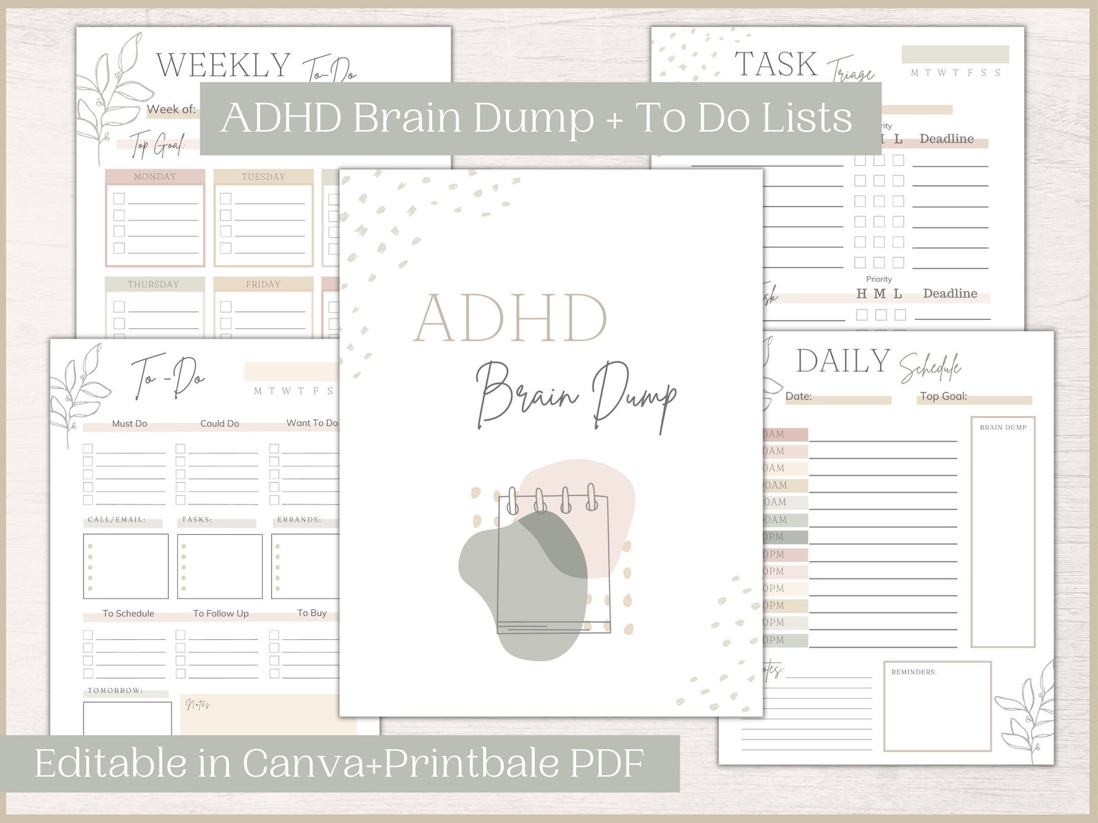 ADHD Brain Dump and to Do List Templates | ADHD Productivity Planner ...