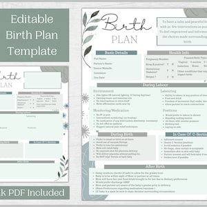 Modèle de plan de naissance modifiable | Plan de naissance imprimable | Modèle de préférences de main-d'oeuvre et de livraison
