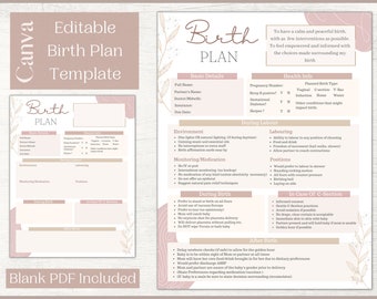 Editable Birth Plan Template | Printable Birthing Plan | Labour And Delivery Preferences Template