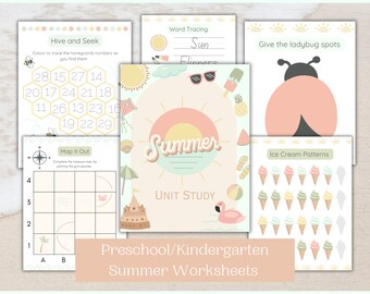 Printable Summer Themed Kindergarten Activities | Homeschool Preschool Summer Unit Study