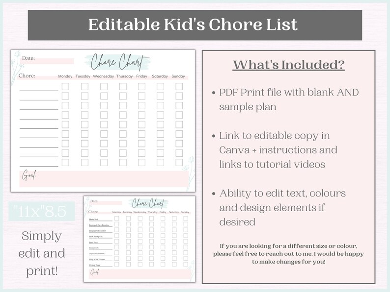 Editable Chore Chart for Kids | Pastel Colours and Minimalist Design - Etsy