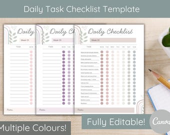 Editable Daily Checklist | Daily To Do List Template | Weekly Habit Tracker