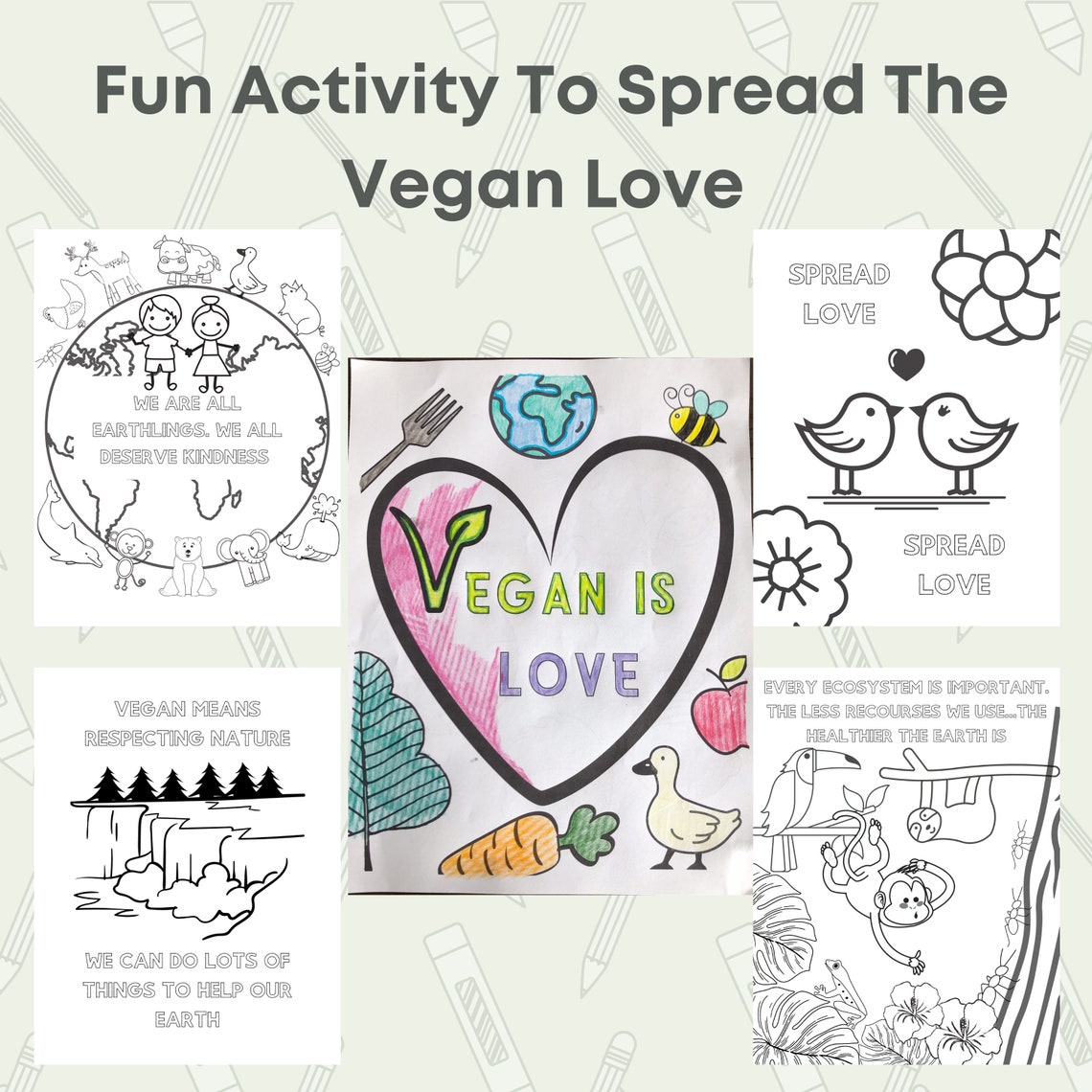 Printable Kids Vegan Colouring Pages Vegan Colouring Book Etsy Hong Kong