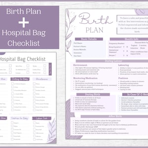 Editable Birth Plan Template and Hospital Bag Checklist Bundle