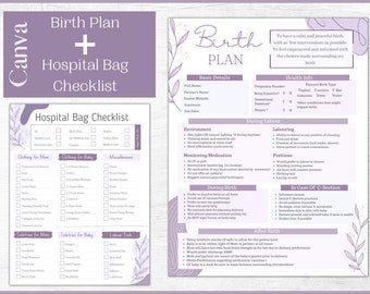 Editable Birth Plan Template and Hospital Bag Checklist Bundle