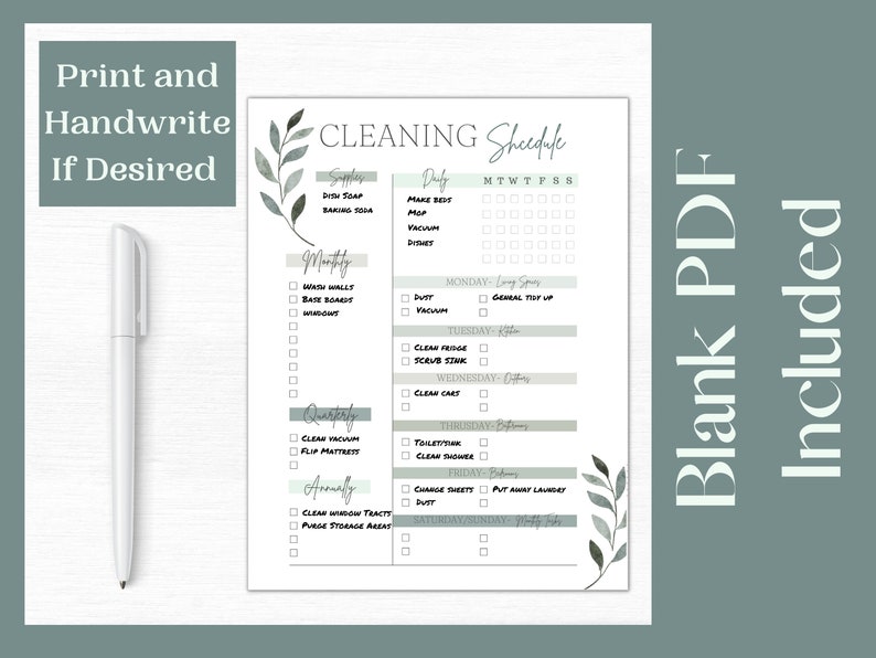 Printable Cleaning Schedule | Editable Cleaning Schedule Template ...