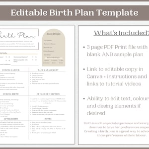 Editable Birth Plan Template Printable Birthing Plan Labour and ...