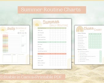 Editable Daily Summer Schedule for Kids | Editable Routine Chart | Summer Chore Chart