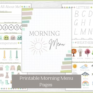 Homeschool Preschool Morning Menu Printable | Morning Menu Pages | Busy book Activities