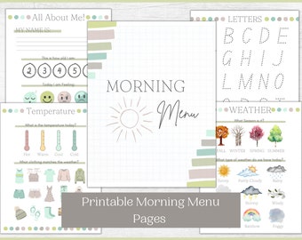 Homeschool Vorschule Morgen Menü Printable | Morgen Menü Seiten | Buch Aktivitäten