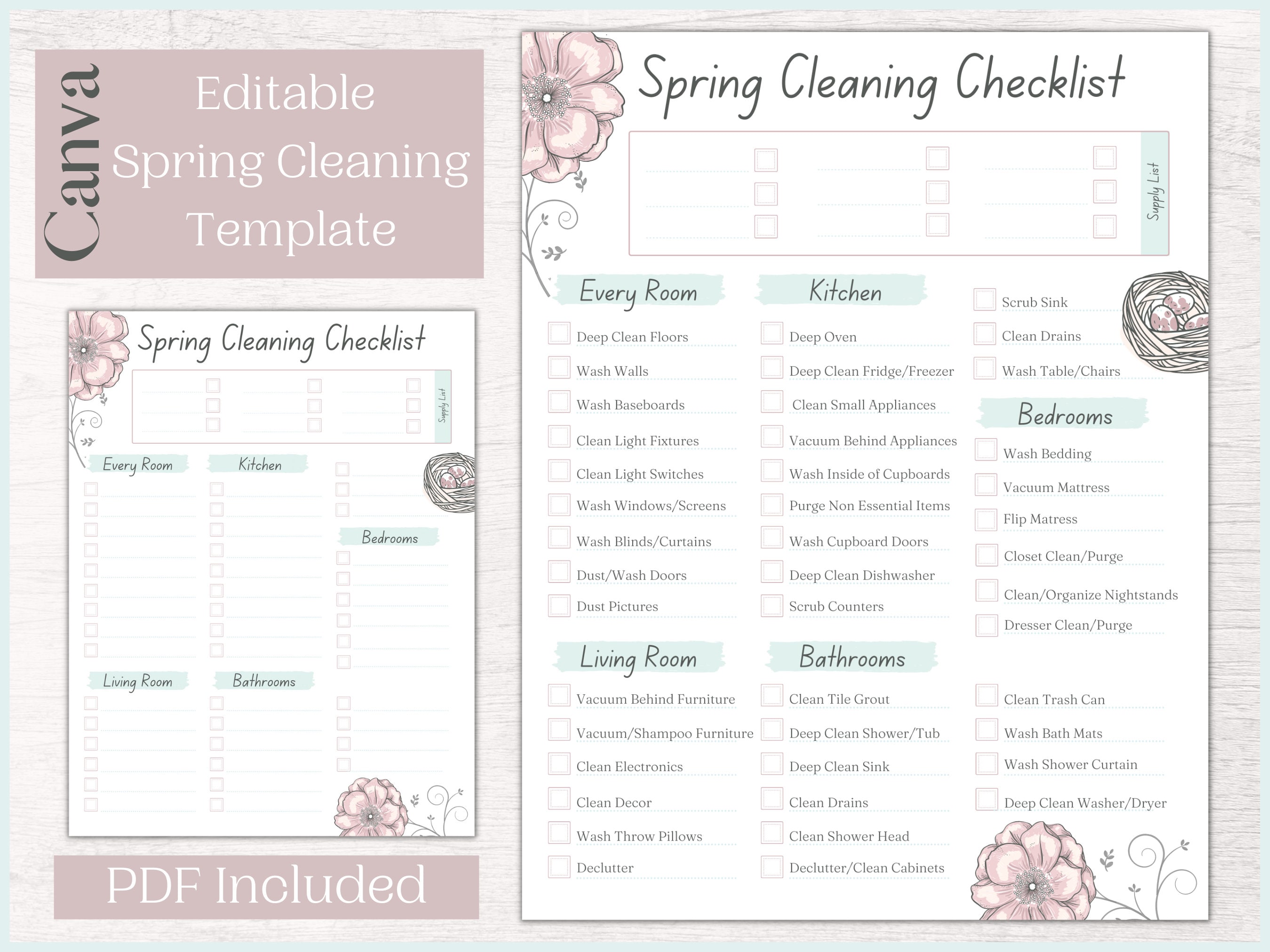 Spring Cleaning Schedule Checklist | Editable Cleaning Schedule ...