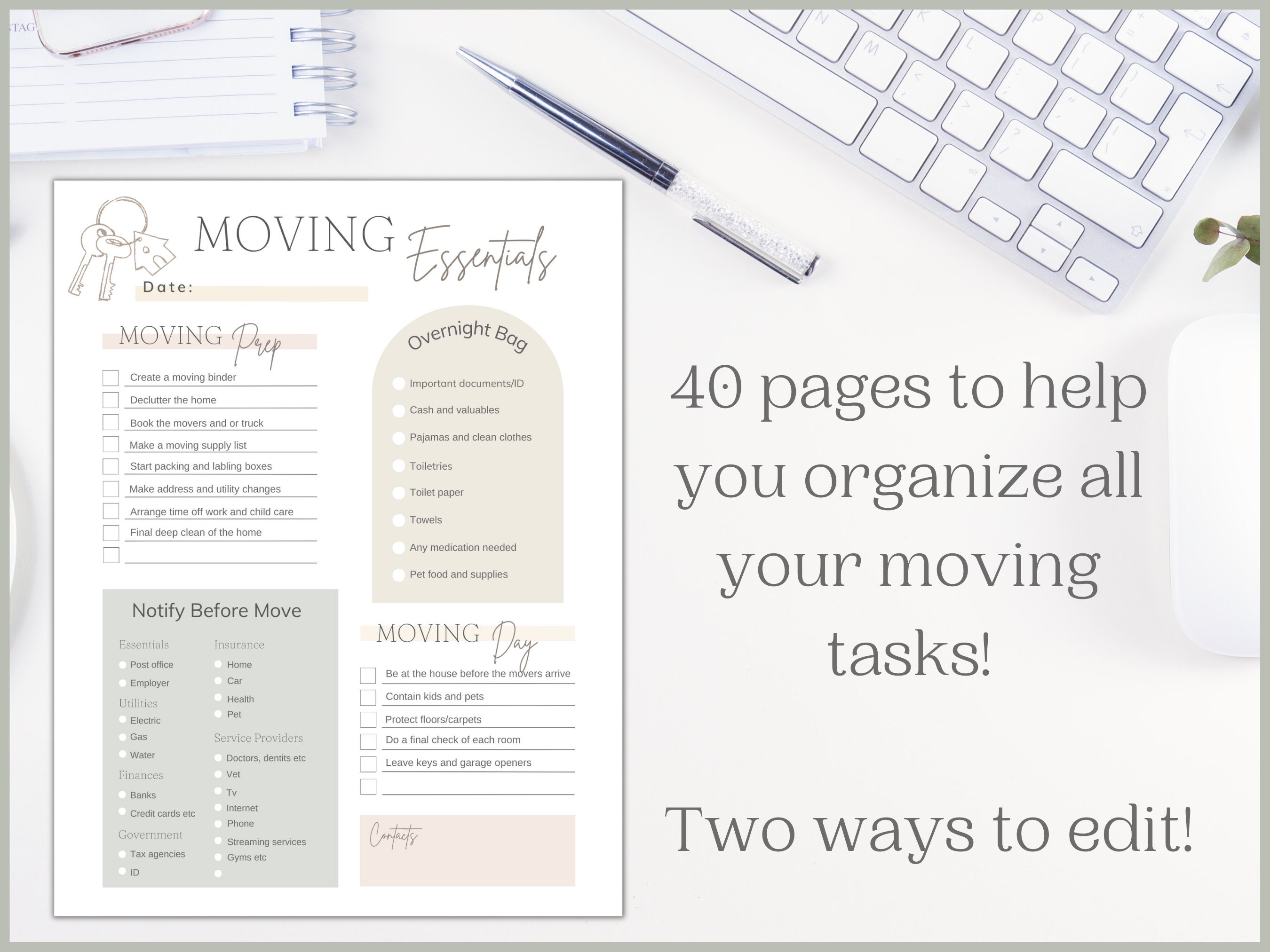 Editable Moving Planner | Moving Checklist | Printable Moving Binder ...