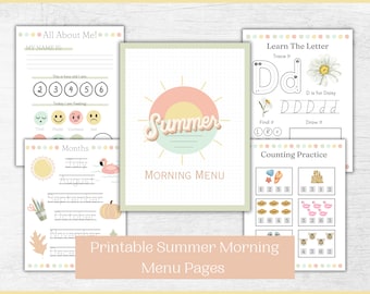 Homeschool Preschool Summer Morning Menu Printable | Morning Menu Pages | Busy book Activities