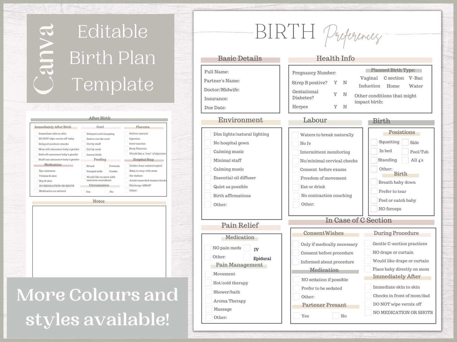 Printable and Editable Birth Plan Template Neutral Colours Birth Plan ...