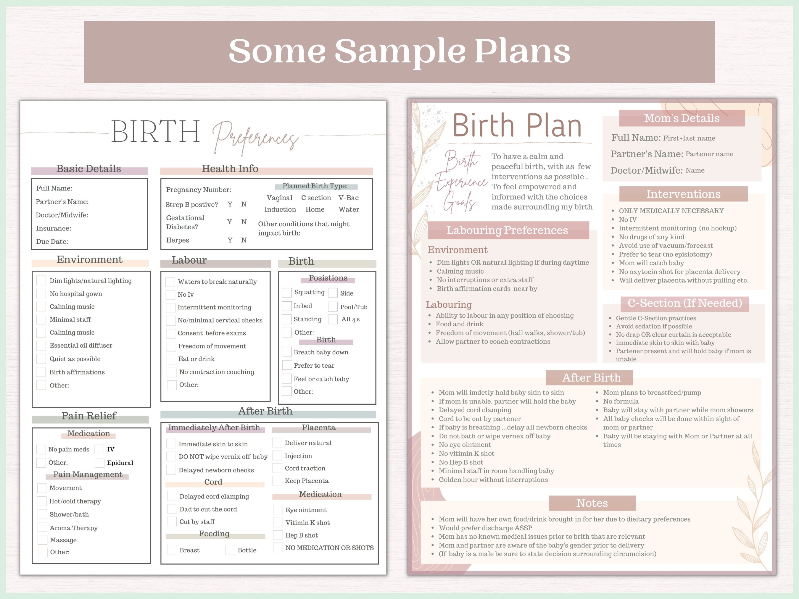 Custom Birth Plan Template - Etsy