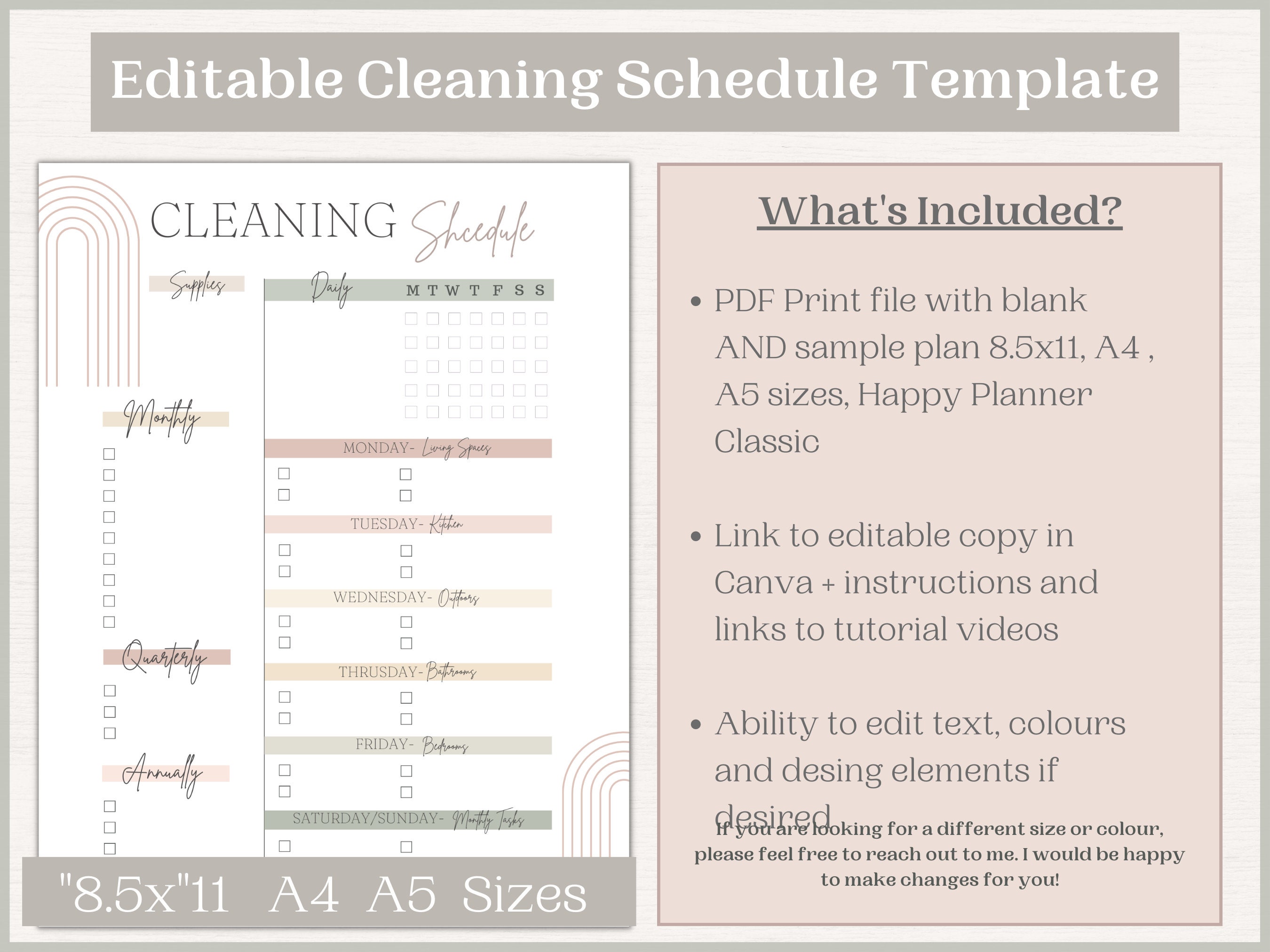Printable Cleaning Schedule | Editable Cleaning Schedule Template - Etsy