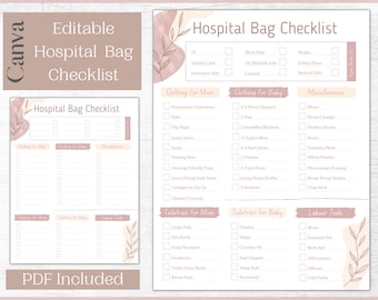 Hospital Bag Packing List | Editable Hospital Bag Packing Checklist | Birth Plan Packing List