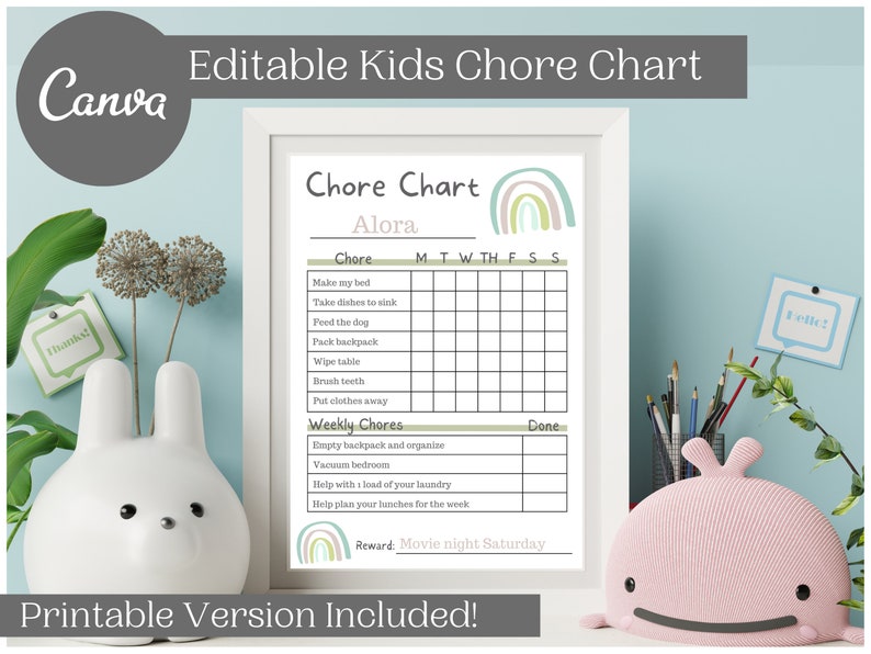 Editable Chore Chart for Kids | Printable Kids Chore Chart ...