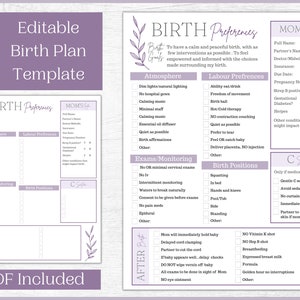 Bearbeitbare Geburtsplan-Vorlage | Druckbare Geburtsplan-Checkliste