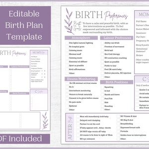 Editable Birth Plan Template |Printable Birth Plan Checklist