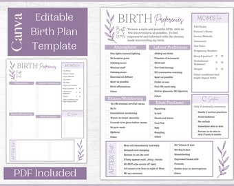 Bewerkbare geboorteplansjabloon | Afdrukbare checklist voor het geboorteplan