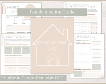 Family Meeting Guide | Household Planner | Printable Family Meeting Notes | ADHD Mom Life Planner | Partner Check In Guide