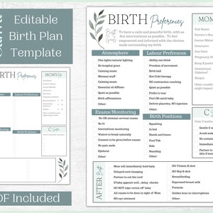 Editable Birth Plan Template |Printable Birth Plan Checklist