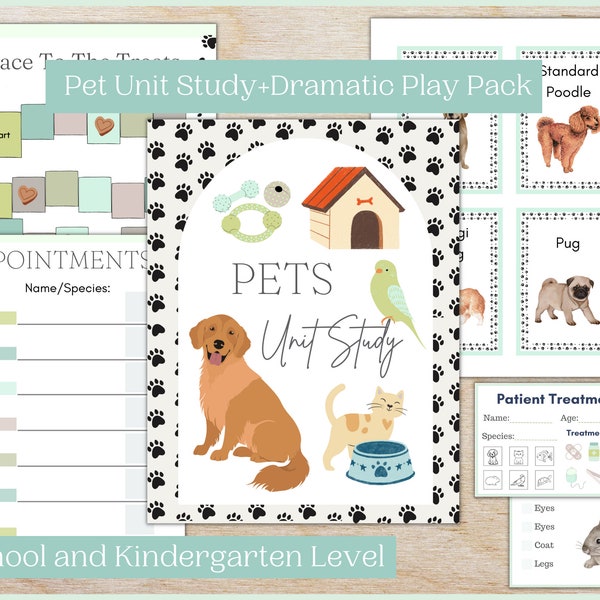 Pet Themed Unit Study Bundle | Vet Clinic Dramatic Play Printables | Homeschool Preschool Animal Unit Study