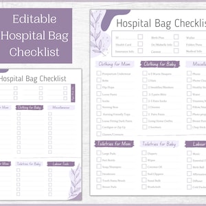 Hospital Bag Packing List | Editable Hospital Bag Packing Checklist | Birth Plan Packing List