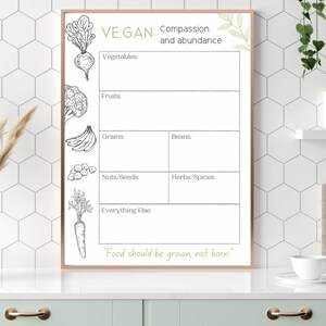 Weekly Vegan Menu Planner Wall Printable | Weekly Printable Vegan Menu Planner| Family command Centre Menu Planner
