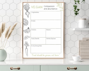 Weekly Vegan Menu Planner Wall Printable | Weekly Printable Vegan Menu Planner| Family command Centre Menu Planner