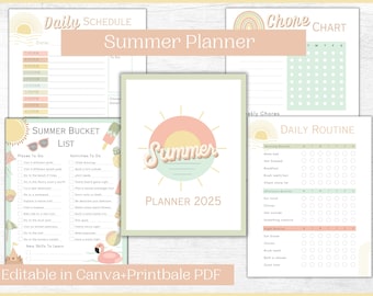 Editable Summer Planner for Kids | Summer Routine Chart , Chore Chart for Kids , Reward Chart and Summer Activity Planner