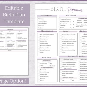 Editable Birth Plan Template |Printable Birth Plan and Checklist