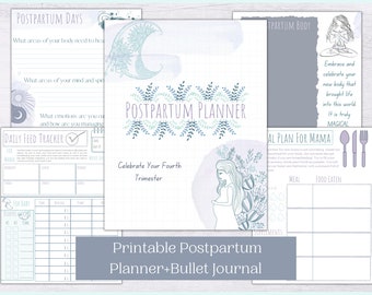Postpartum Planner Checklists and Bullet Journal | New Mom Journal | Newborn Log and Tracker | Printable Postpartum Planner