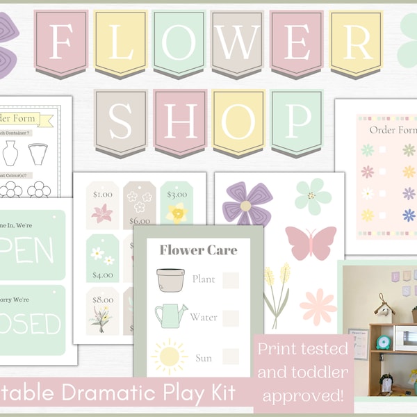 Flower Shop Printable Dramatisches Spiel Kit | Blumenladen Kit | Montessori Lernmaterialien | Spielzimmer Dekor