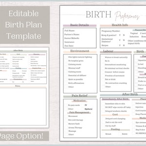 Editable Birth Plan Template printable Birth Plan and Checklist - Etsy