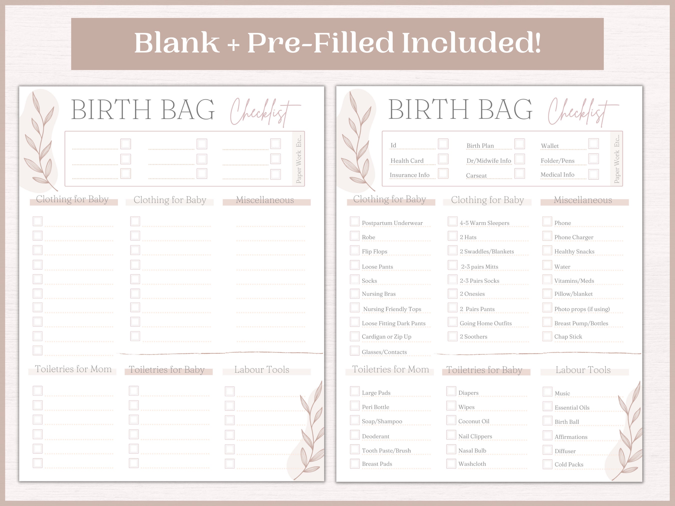 Birth Bag Packing List Editable Hospital Bag Packing Etsy