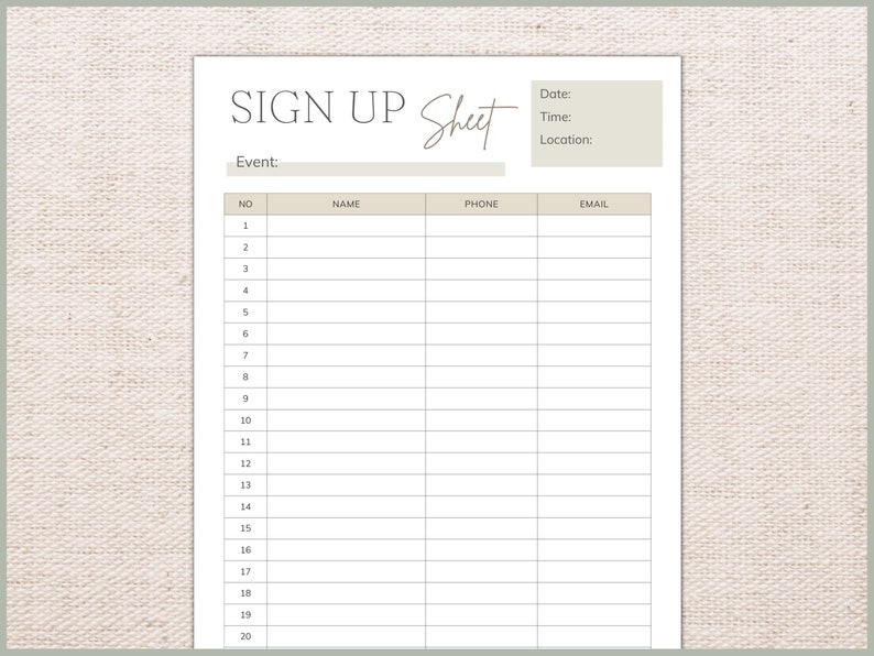 Editable Sign up Sheet Template Printable Sign up Form Contact Editable Sign up Sheet Template Printable Sign up Form Contact